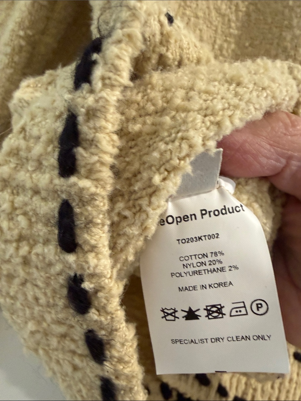 The Open Product Cream Knit Button Cardigan with Black Trim Korean sz 1. Sz xs/s - Picture 8 of 9